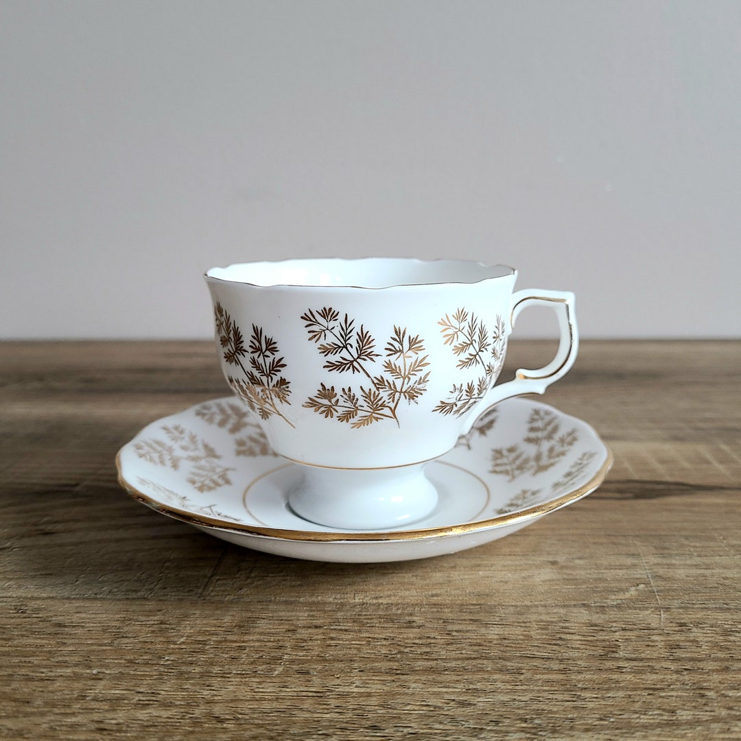 Vintage Colclough Bone China Tea Cup and Saucer, Fern & Gold Trim