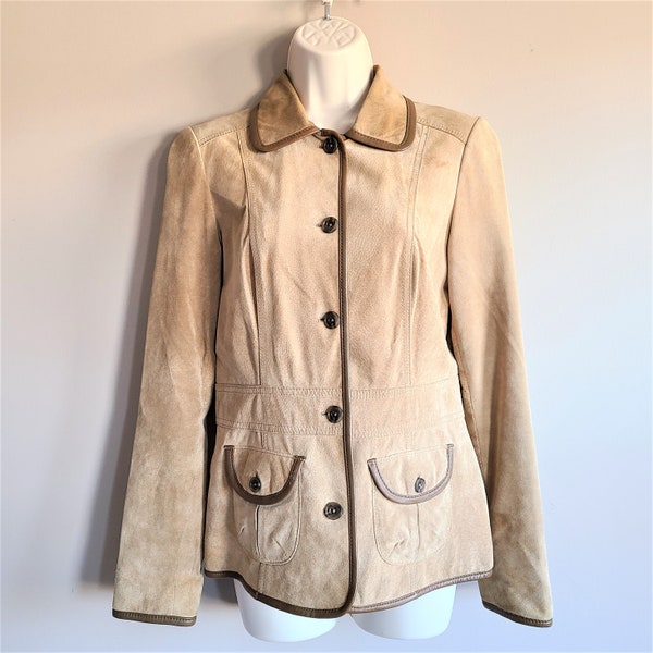 Vintage 1980s 1990s Seattle Suede Washable Eddie Bauer Leather Beige Jacket/blazer.