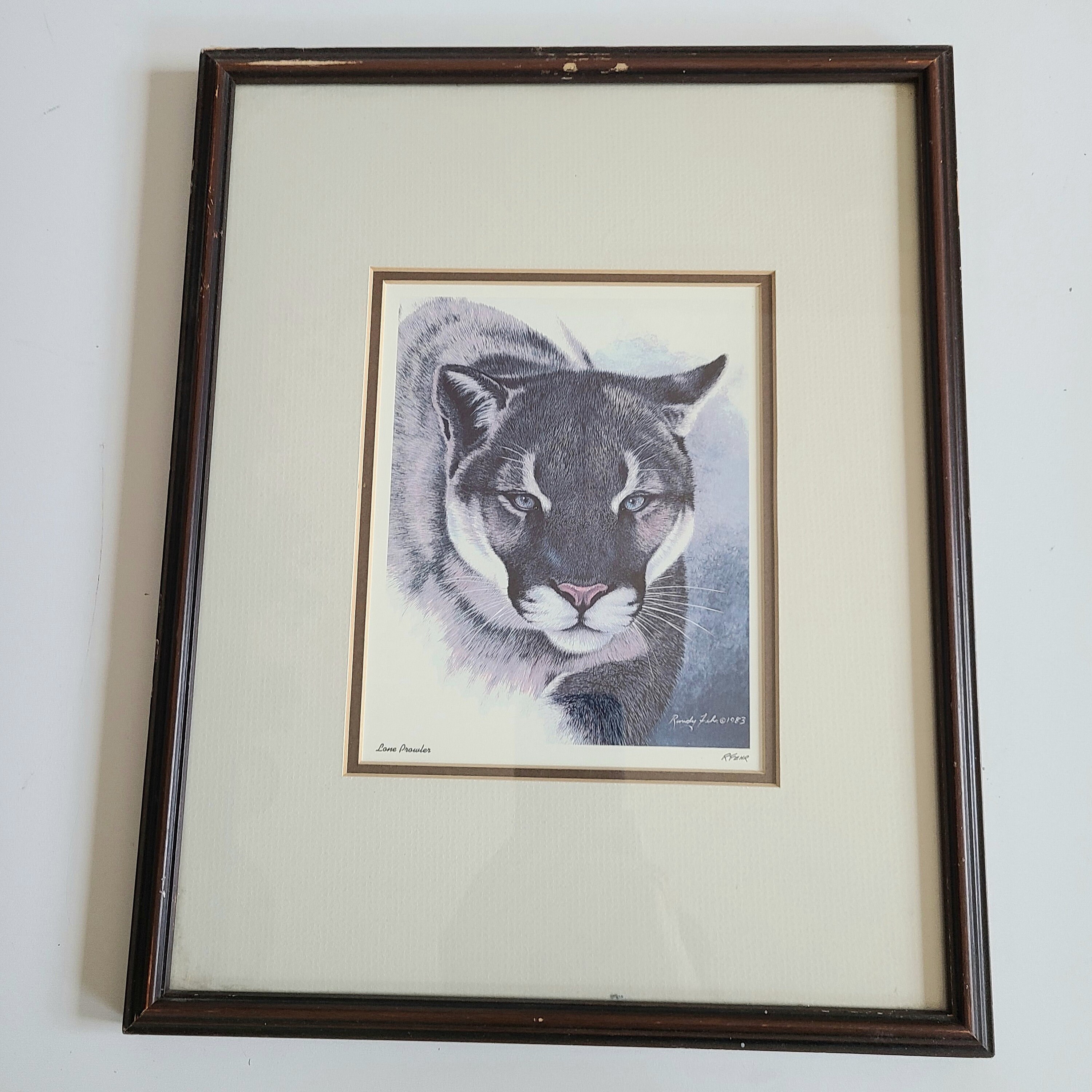 Artist R Fehr Randy Fehr 3 Art Works 1980s. Wolf, Bobcat, Lone Prowler. Signed by ...