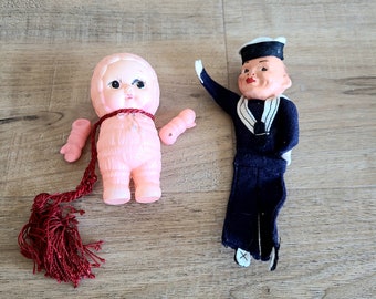 2 vintage 1940s-1950s kids toys. Sailor doll. Boys toys. Baby doll. Holland America Line Sailor Doll. Cruise Ship Souvenir Doll Ornament.