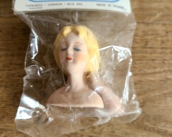 Lewiescraft Porcelain Doll Head & Hands in original Package. New old stock. Made in Taiwan. Making dolls craft project.