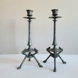 Set of 2 Antique Pewter Candlesticks/Candleholders. Home Decor. Holiday Decor.