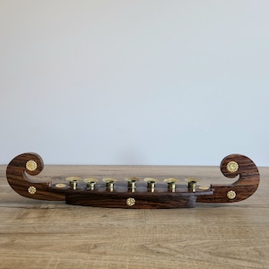 Vintage wooden and brass gondola boat Viking ship shape candleholder stand for 7 candles.