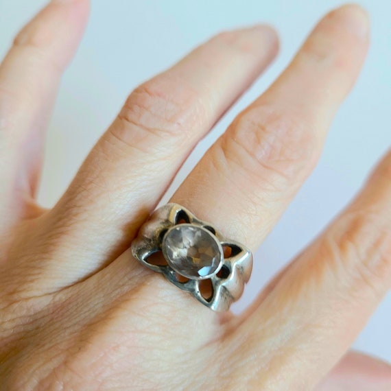 Sterling silver ring with Smokey Quartz or Topaz … - image 1