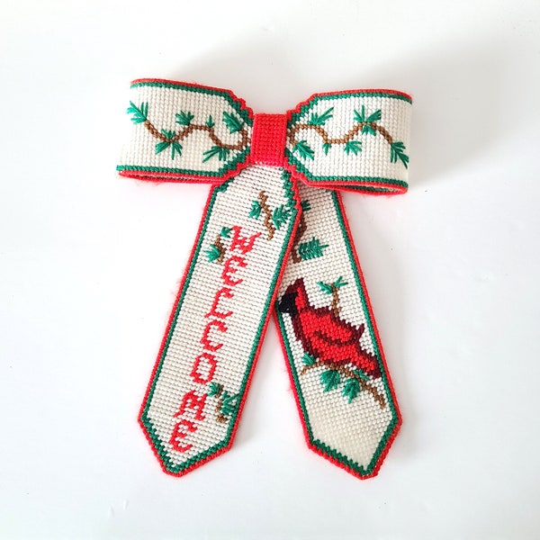 Vintage embroidered door/wall hanging welcome bow. Christmas decor.