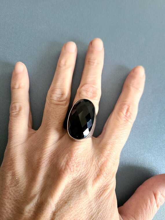 Large oversized sterling silver ring with oval bl… - image 8