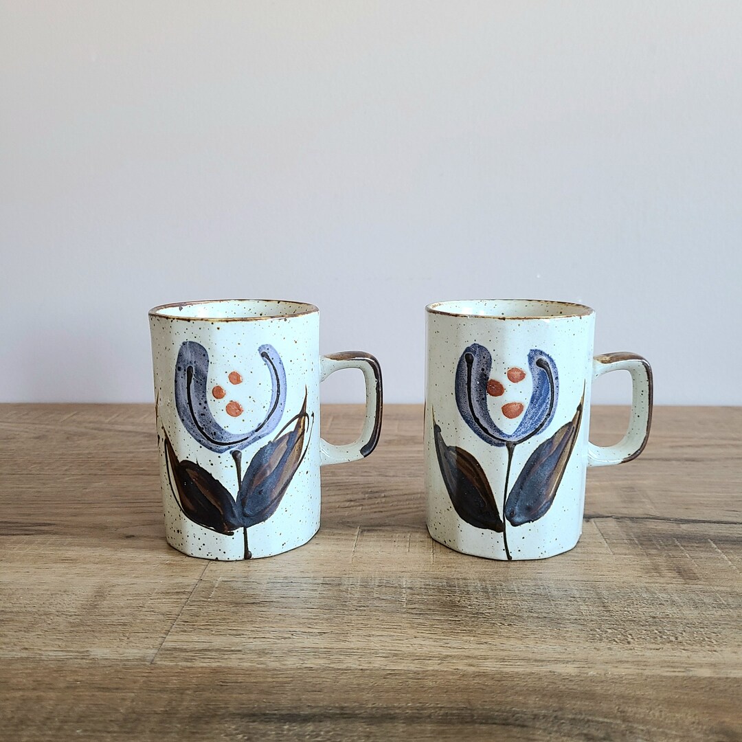 Vintage Retro Stoneware Spackled Ceramic Coffee Tea Mugs Cups With ...