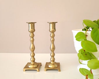 Set of 2 Vintage Brass Candleholders. Made in Taiwan. Home Decor. Holiday Decor.