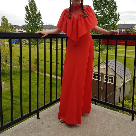 Algo Bohemian Red Maxi Dress from 1970s. Boho Hipp