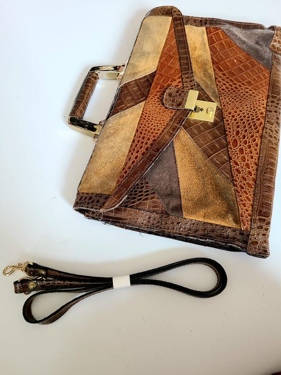 Vintage women's patchwork crocodile pattern leath… - image 5