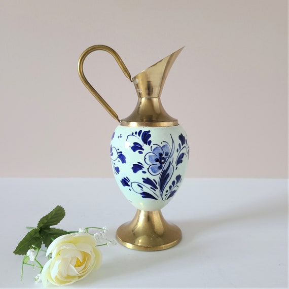 Vintage Brass and Ceramic Vase With Floral Design Home Decor - Etsy