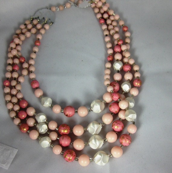 60s Necklace Made in Japan 4 strands Beads Pretty… - image 3