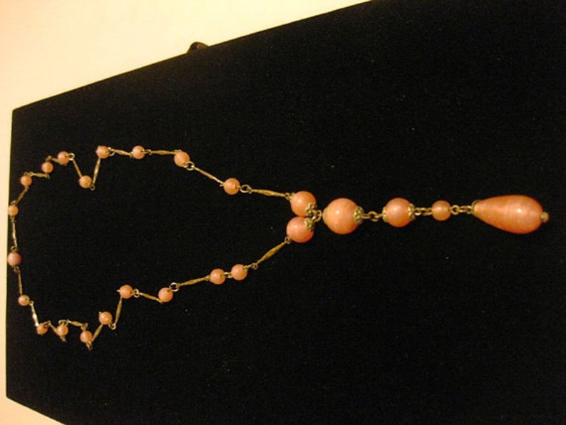 SALE Vintage Pink 20s Style Art Glass Flapper Beads