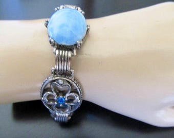 50's Link blue Bracelet with four  leaf clovers