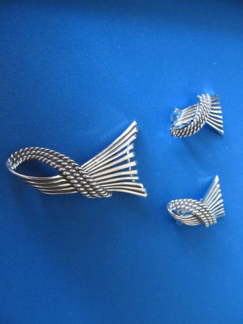 Silver Tone Brooch and Clip-on Earrings By Charel