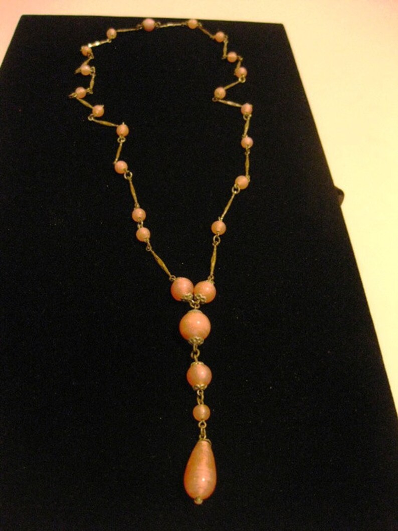 SALE Vintage Pink 20s Style Art Glass Flapper Beads