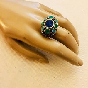 Multi Edelstein-Ring mit silber Ton-verstellbarer Größe