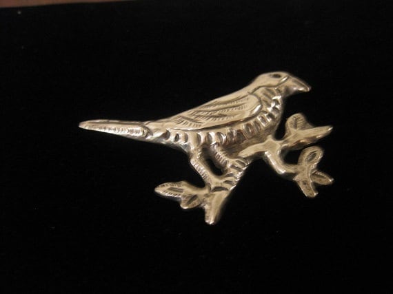 Vintage Mexican Silver Bird Brooch signed - image 1