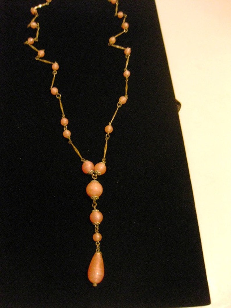 SALE Vintage Pink 20s Style Art Glass Flapper Beads