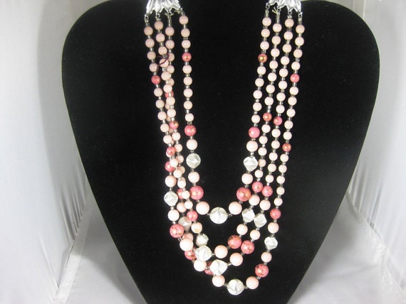 60s Necklace Made in Japan 4 strands Beads Pretty… - image 2