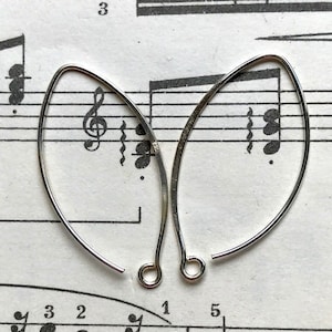 Pair 35mm Long 18 ga x 925 Stamped Sterling Silver Marquis Leaf Shaped French Hooks Earring Findings with Half Loop