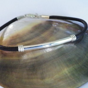 Handcrafted. 925 Sterling Silver and 3 mm Natural Black Leather Cord Bracelet