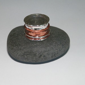 Hammered 2 band Sterling Silver and Cooper Spinner Ring- Stamped.925 Handcrafted