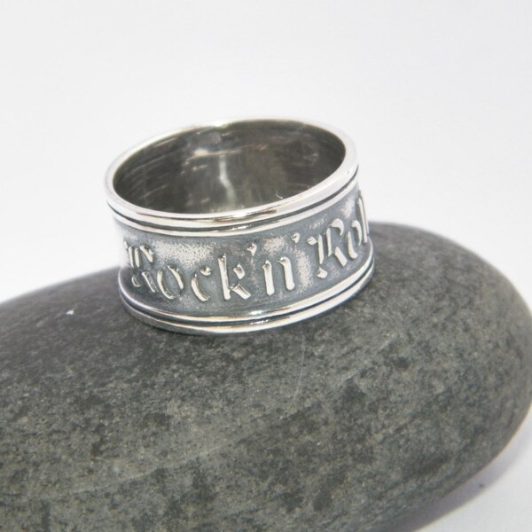 Handcrafted 925 sterling silver Rock'n'Roll band ring -custom size