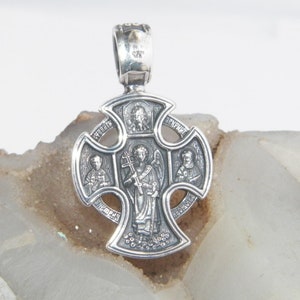 925 Oxidized Sterling Silver two-faces Eastern Orthodox reliquary cross