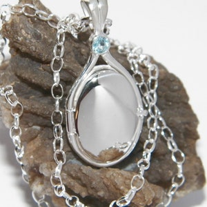 Hand Made in USA SOLID 925 Sterling Silver 41mm-20 mm Handcrafted H2O Just Add Water Mermaids  4 mm  Natural Aquamarine Locket -Chain Option