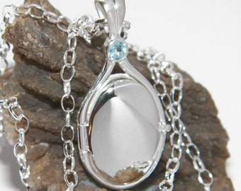 Hand Made in USA SOLID 925 Sterling Silver 41mm-20 mm Handcrafted H2O Just Add Water Mermaids  4 mm  Natural Aquamarine Locket -Chain Option
