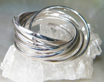 Anillo de bodas de nueve bandas entrelazadas de plata de ley 925 hecho a mano (talla personalizada)