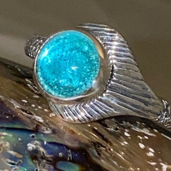 NEW Hand Made in USA .925 Sterling Silver and 10 mm Best Blue Cabochon Stone Mako Island of Secret Pool SirenaLylaNixie -Custom size 14
