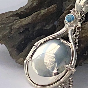 NEW Exact like show Made in USA SOLID 925 Sterling Silver H2O Mermaids Locket Necklace Swiss Blue Topaz Just add Water