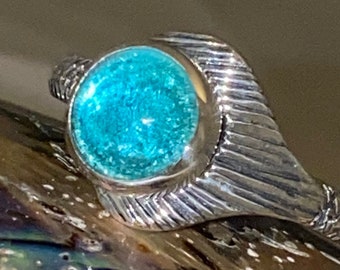 NEW Hand Made in USA .925 Sterling Silver and 10 mm Best Blue Cabochon Stone Mako Island of Secret Pool SirenaLylaNixie -Custom size 14