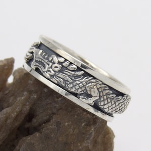 Hand Made in USA Handcrafted Art Massive 925 Sterling Silver With Dragon Design Spinner Ring-Custom Size