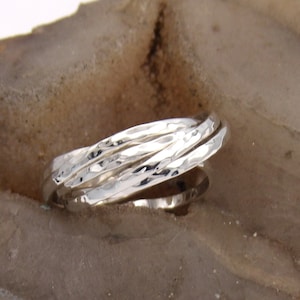 Hand Made Hammered Solid.925 Sterling Silver Interlocking Five Band Rolling Ring -Custom Size