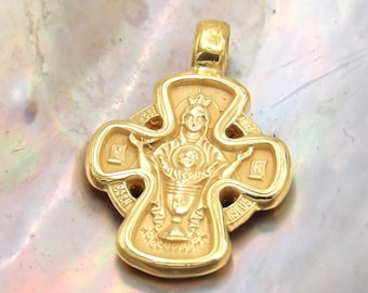 Handcrafted in USA 925 Sterling Silver Eastern Orthodox Cross “The inexhaustible cup” 14 K Gold Plated