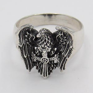 Handcrafted Oxidized.925 Sterling Silver Oxidized Eagle And Sword Biker Ring-Custom size