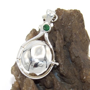 NEW Small Hand Made in USA Exact like Show SOLID 925Sterling Silver H2OAddWater Mermaids Locket Pendant 3.5 mm Nat Green Emerald Handcrafted