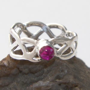 Handcrafted Hammered 925 Sterling Silver Braided Celtic Ring Lab Ruby Cabochon-Custom Size