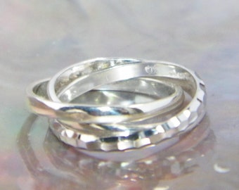 Handcrafted Hand made in USA .925 Sterling Silver Interlocking Triple Band Rolling Ring  Wedding Band-Custom size
