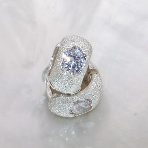 Handcrafted Solid.925 Sterling Silver Hoop Huggies Flower Earrings with Two Mounted White CZ Stones Stardust Finish