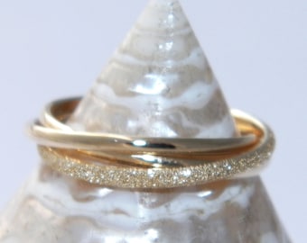 New Handcrafted 10K Yellow Gold Interlocking Triple Band Rolling Ring  Wedding-Custom  Size