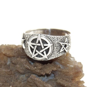 Handcrafted Oxidized .925 Sterling Silver Pentagram Star Biker Ring-Custom size