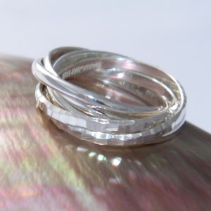 Handcrafted 925 Sterling Silver Interlocking Five Band Rolling Ring Diamond cut finish two bands - Custom Size