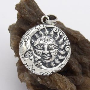 Handcrafted in USA New Oxidized .925 Sterling Silver Sun Moon Pendant