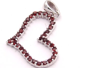 Hand Made in USA Solid. 925 Sterling Silver Heart Love Pendant with Natural Garnet Gemstones