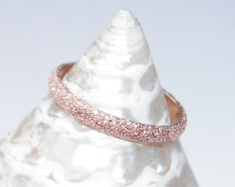 Hand Made Solid 2.5 mm 1/10 inches Wide 14K Rose Gold Wedding Ring Stardust Finish-Custom Size