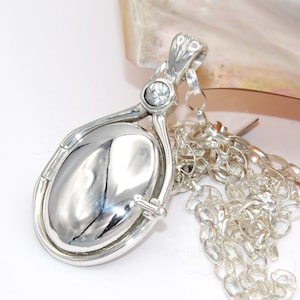 New Hand Made in USA H2O Just Add Water Handcrafted SOLID 925 Sterling Silver Natural Genuine White Zircon Stone Mermaids Necklace